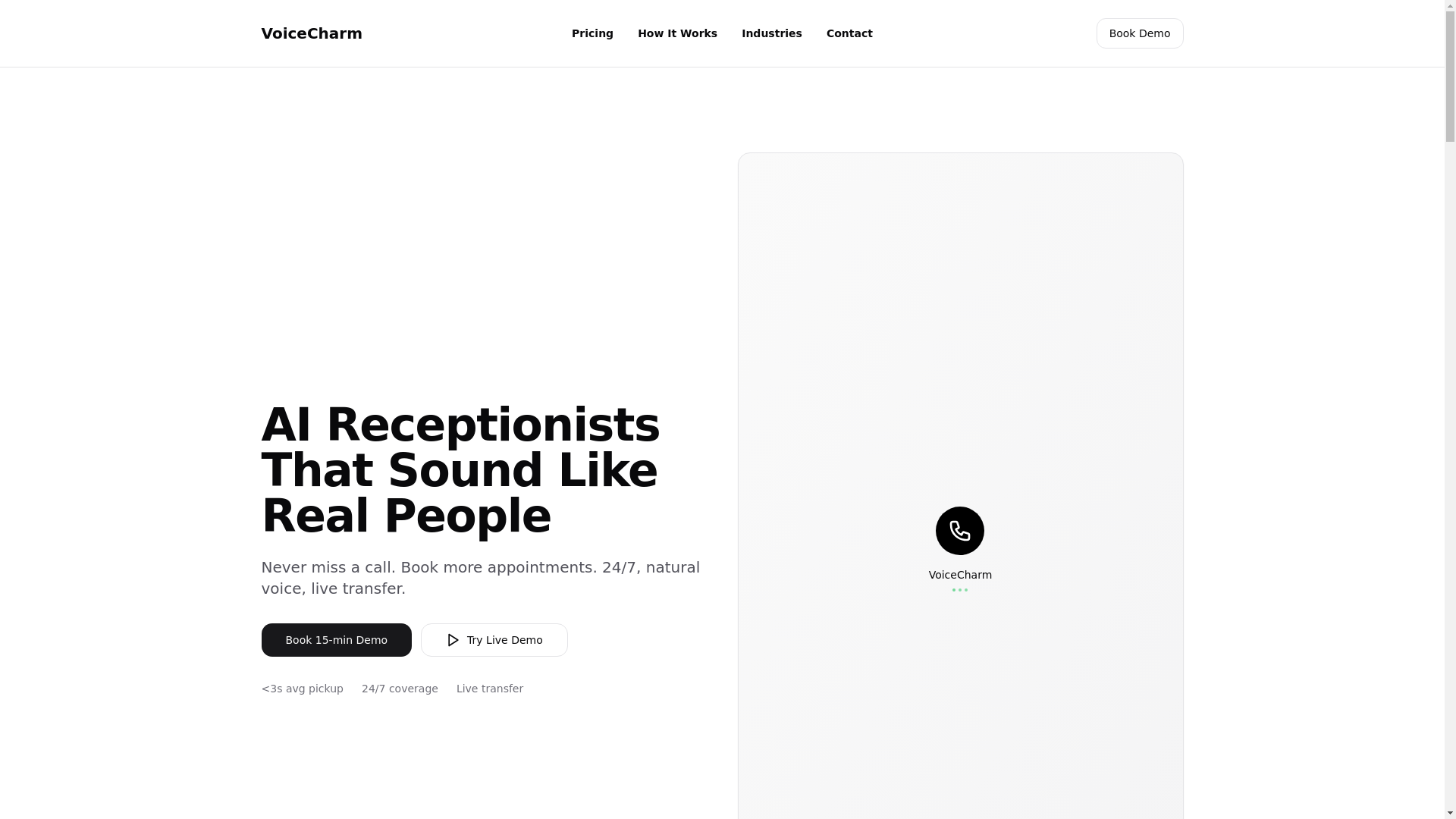 website screenshot of https://voicecharm.ai/