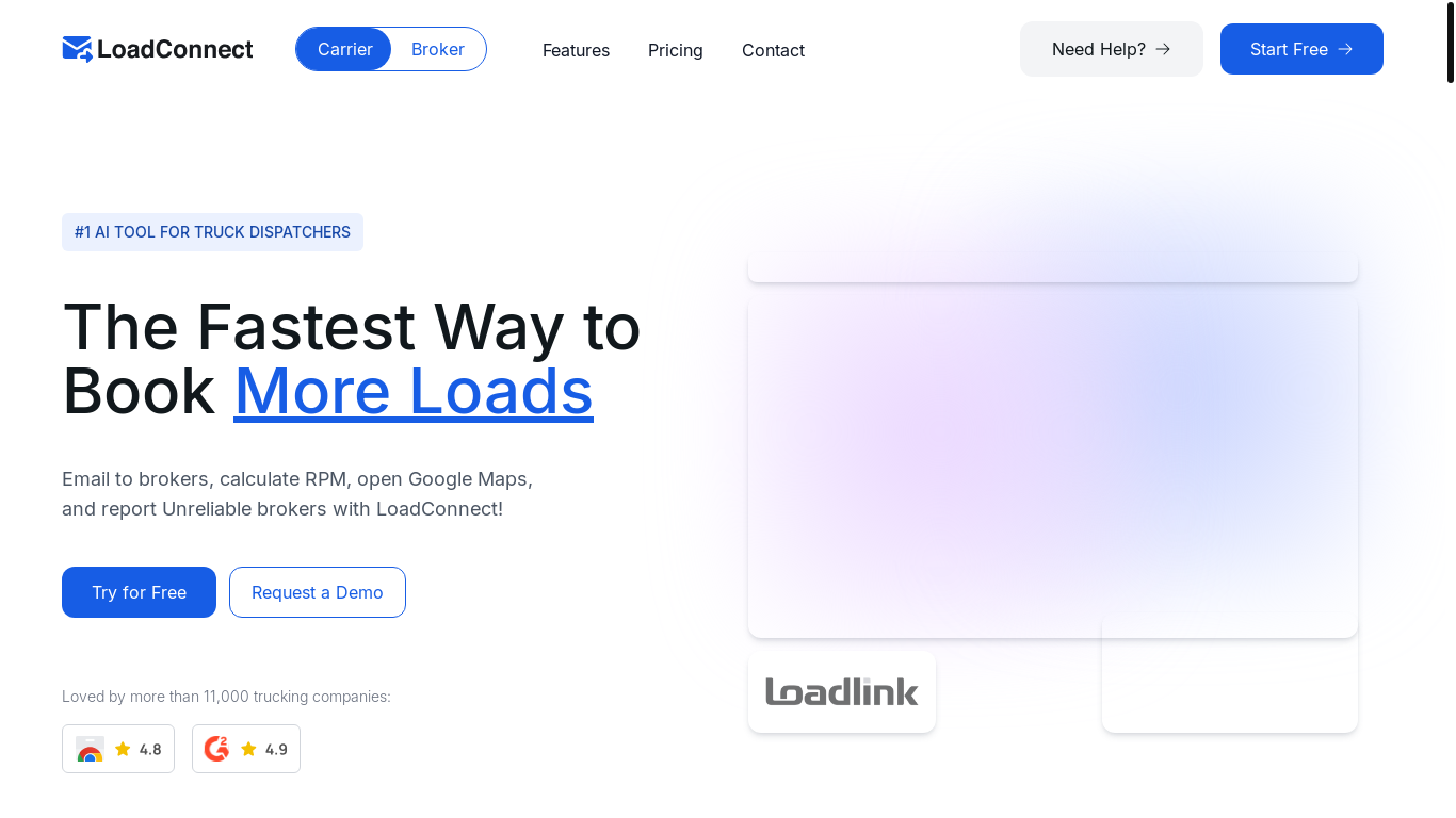 website screenshot of https://loadconnect-astro-dev.pages.dev/