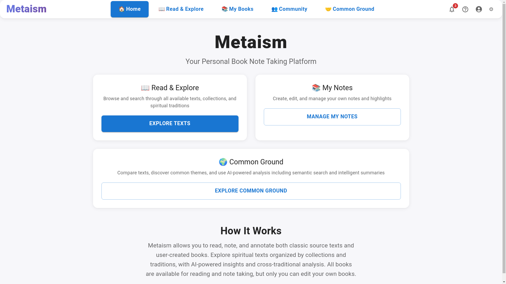 website screenshot of https://metaism.me/