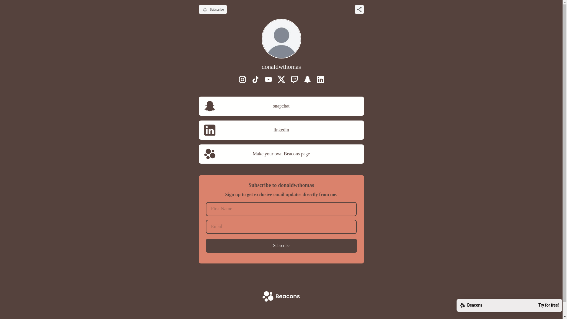 website screenshot of https://donaldwthomas.store/