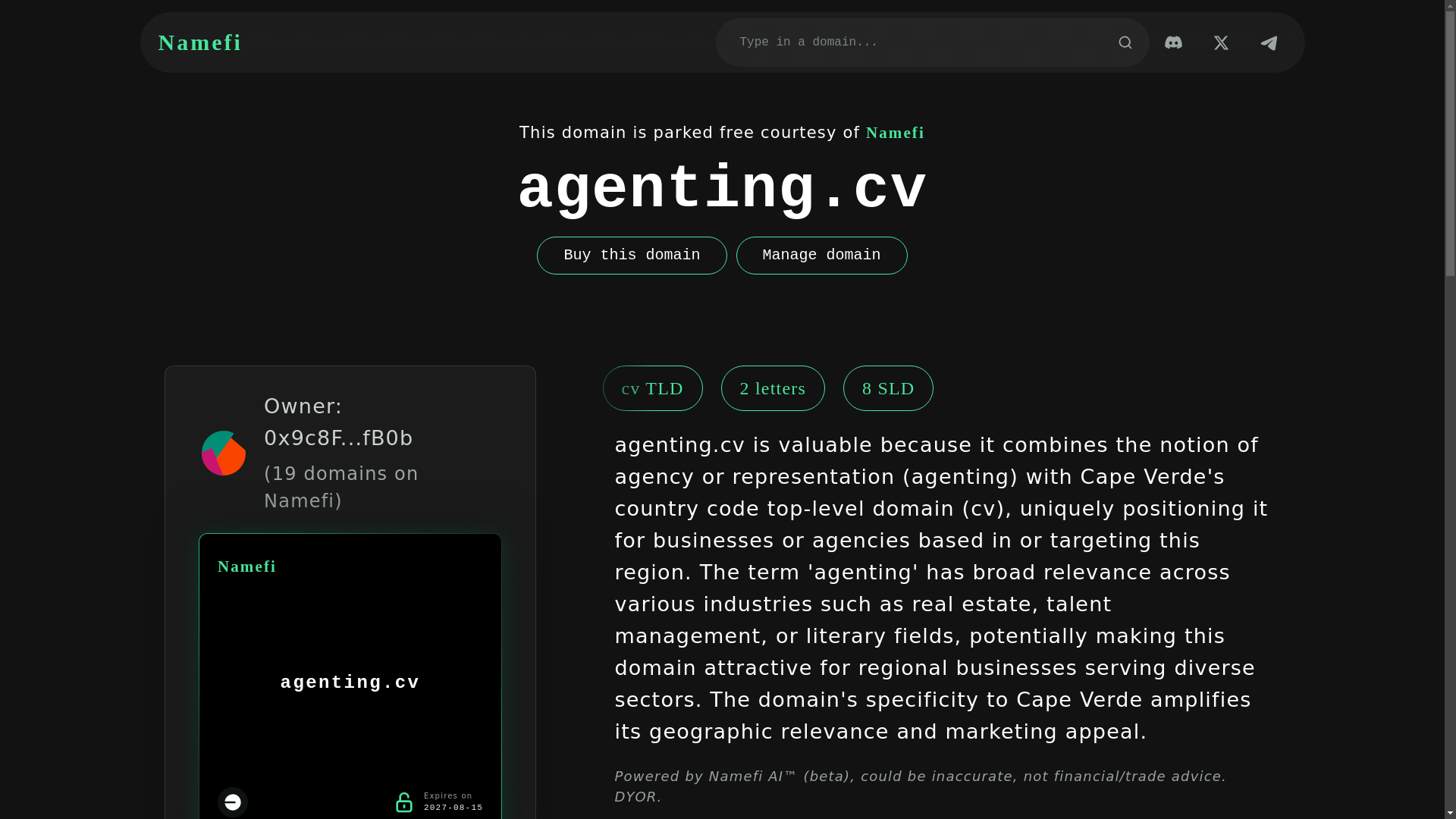 website screenshot of https://agenting.cv/