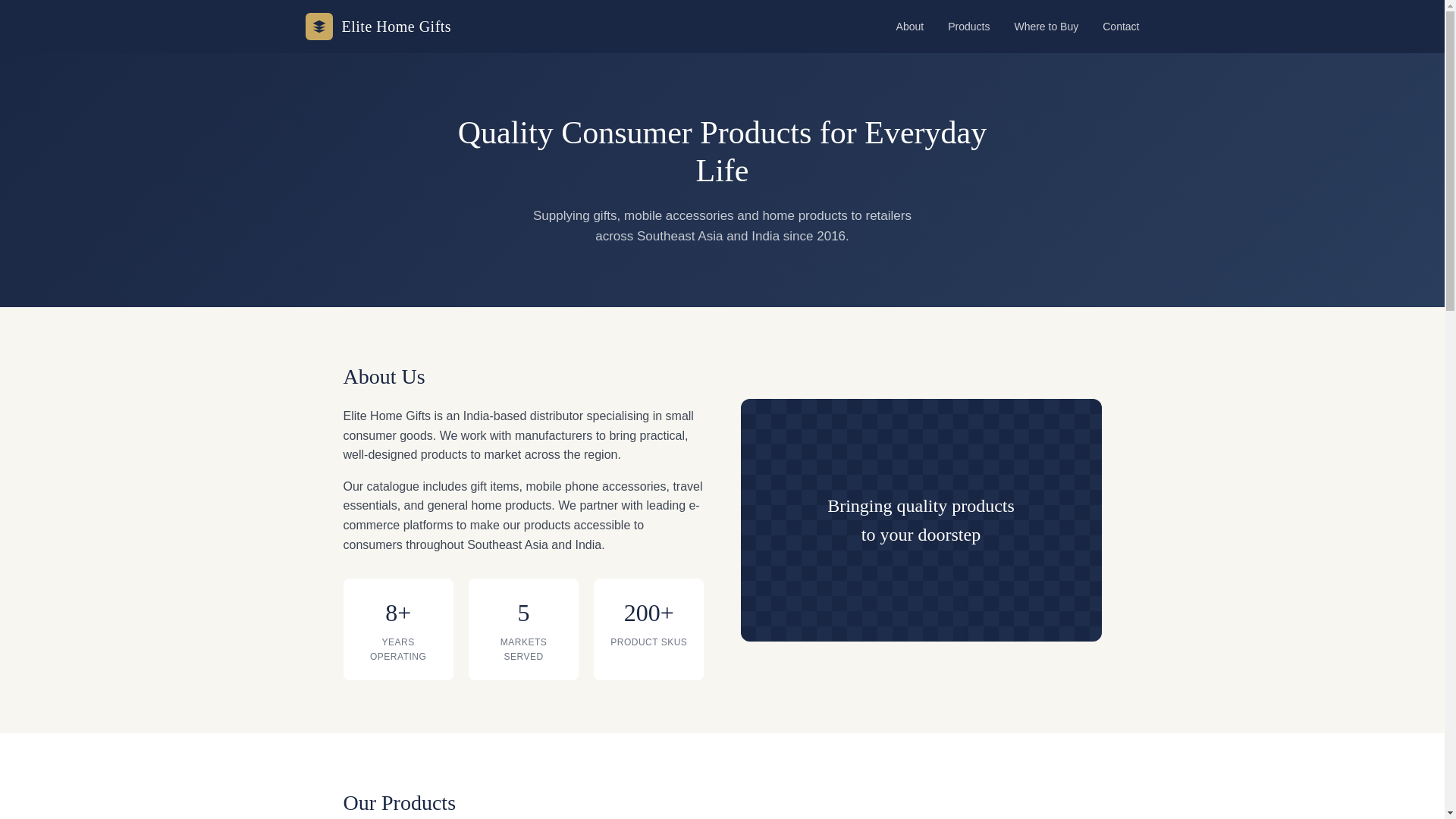 website screenshot of https://elitehomegifts.com/