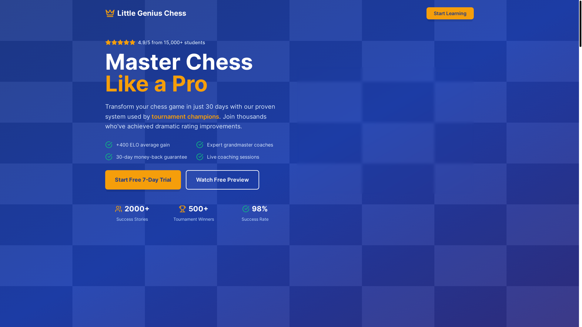 website screenshot of https://littlegeniuschess.site/