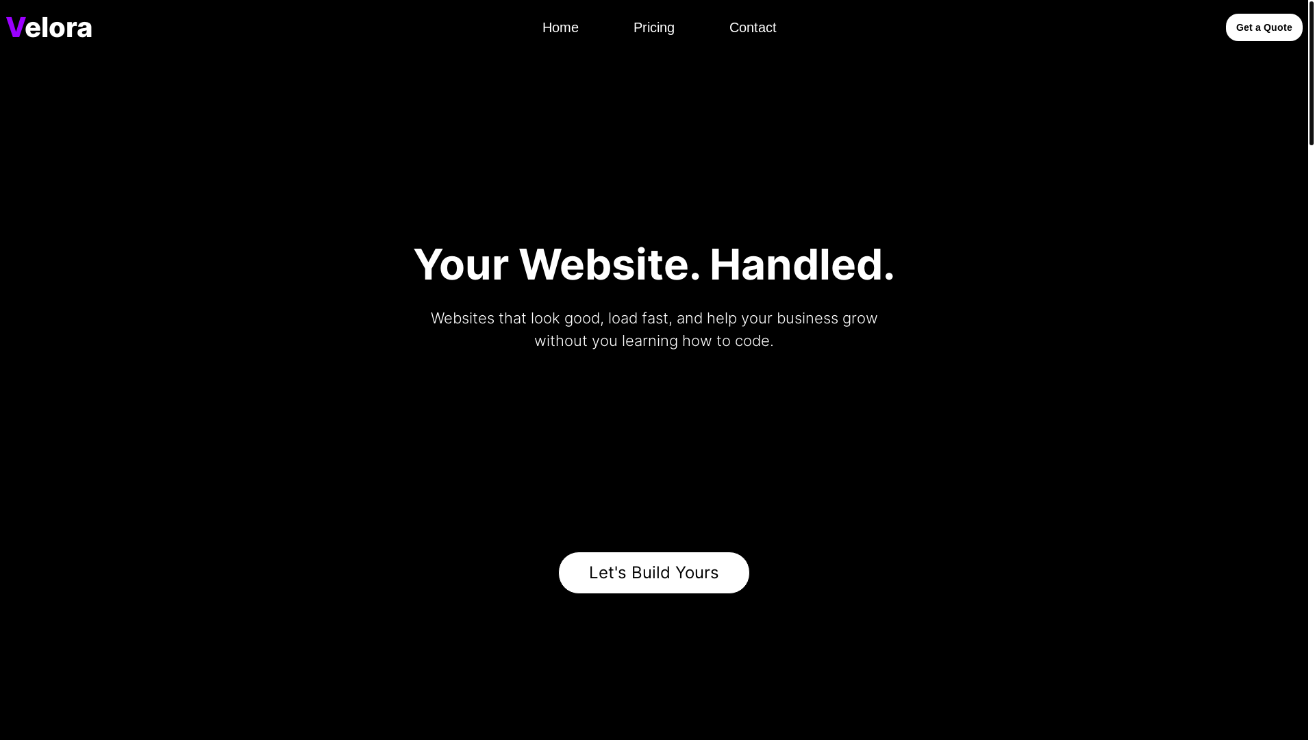 website screenshot of https://velorasoftware.com/