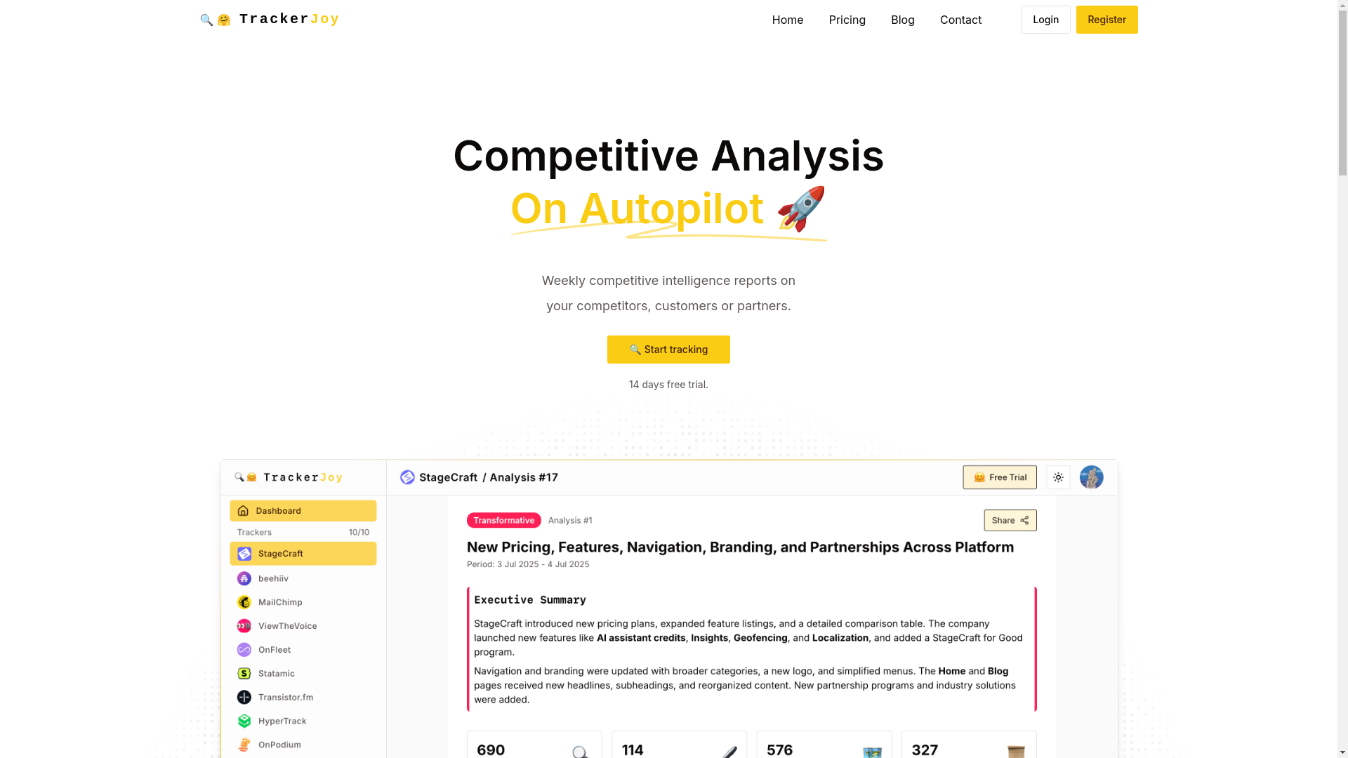 website screenshot of https://trackerjoy.io/