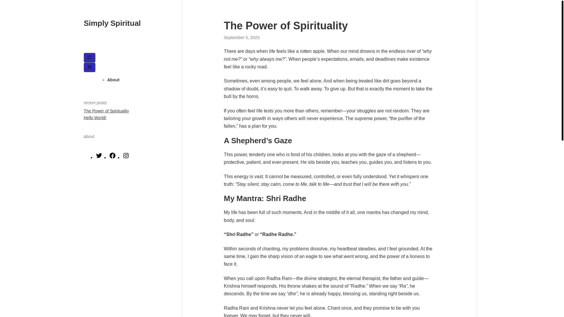 website screenshot of https://simplyspiritualdot.blog/