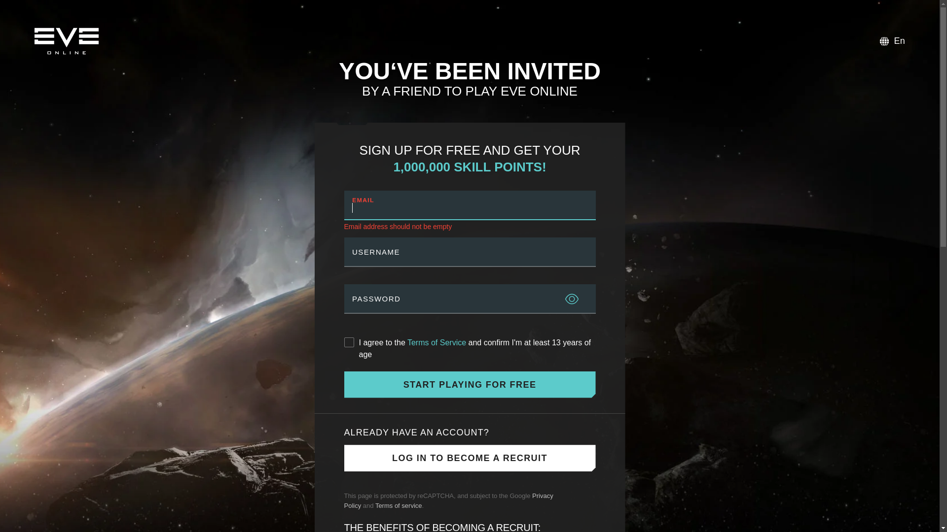 website screenshot of https://www.eveonline.com/signup?invc=21bc5b20-d07b-4f77-9ab4-430d175ff483