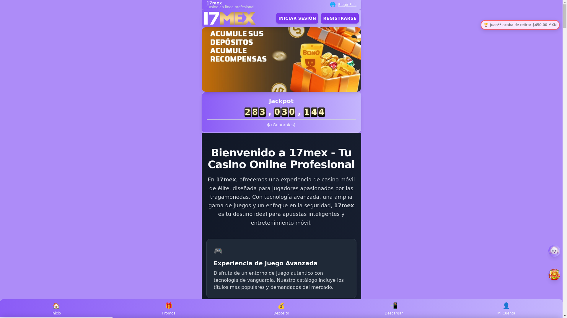 website screenshot of https://17mexcasino.com/