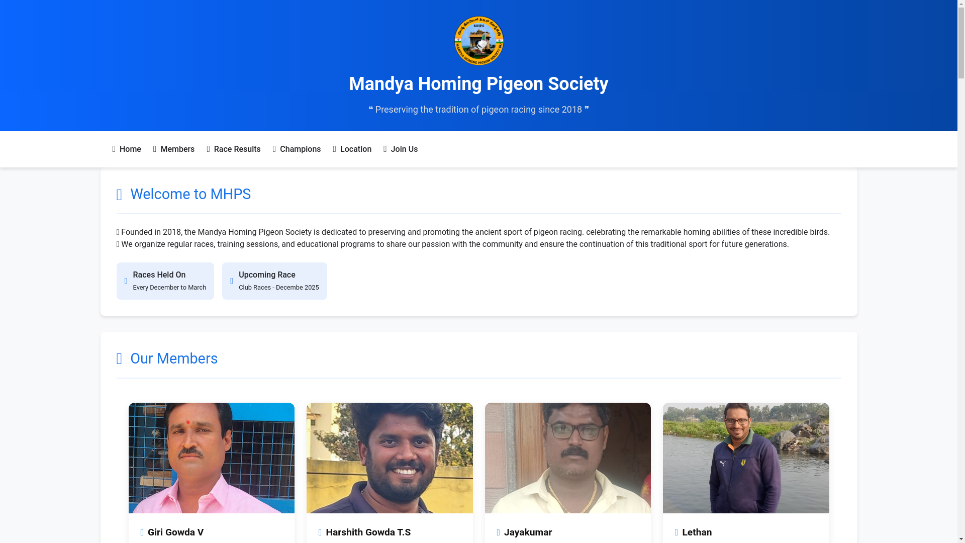 website screenshot of https://mandyahomingpigeonsociety.in/