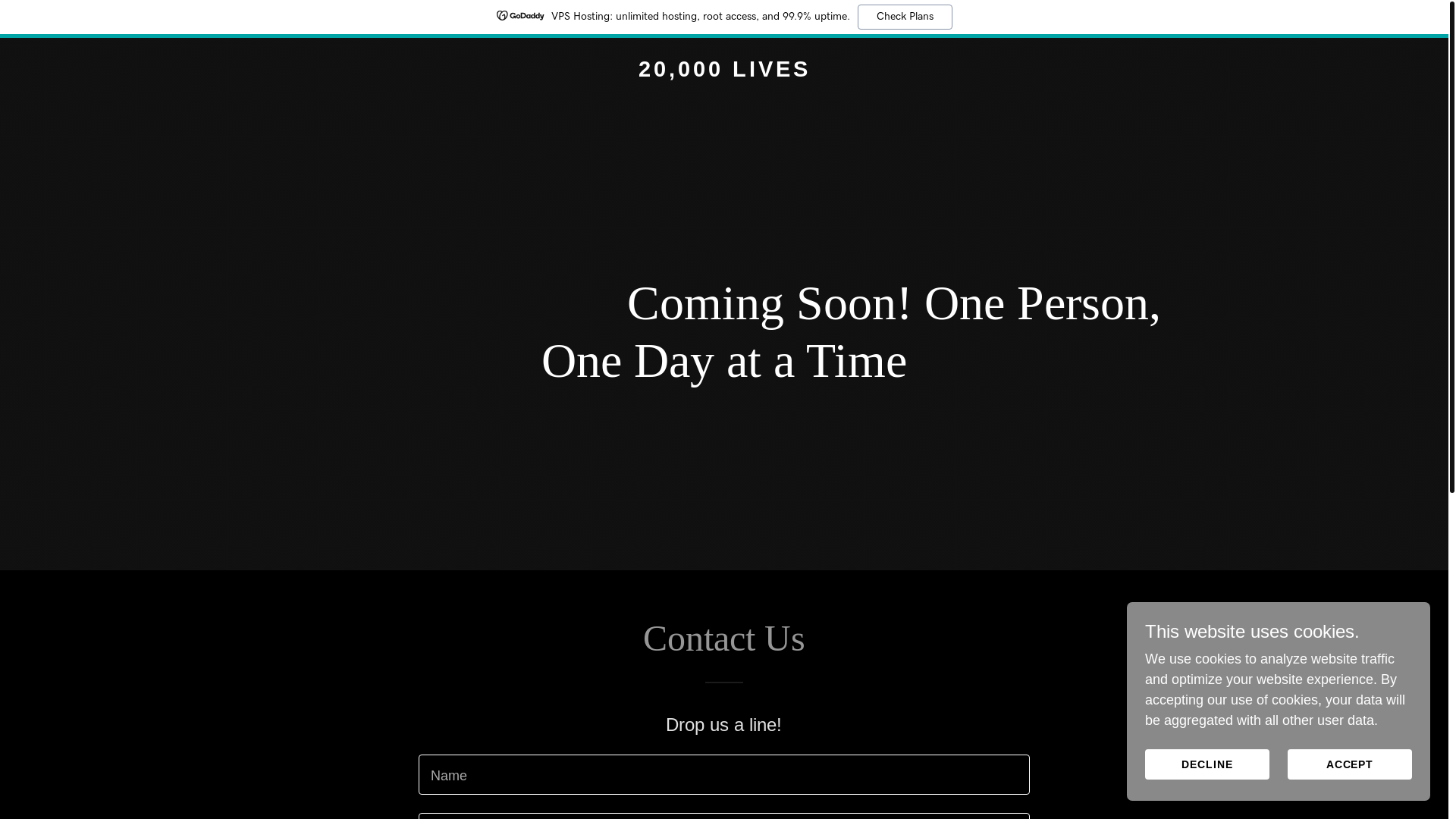 website screenshot of https://20000lives.com/