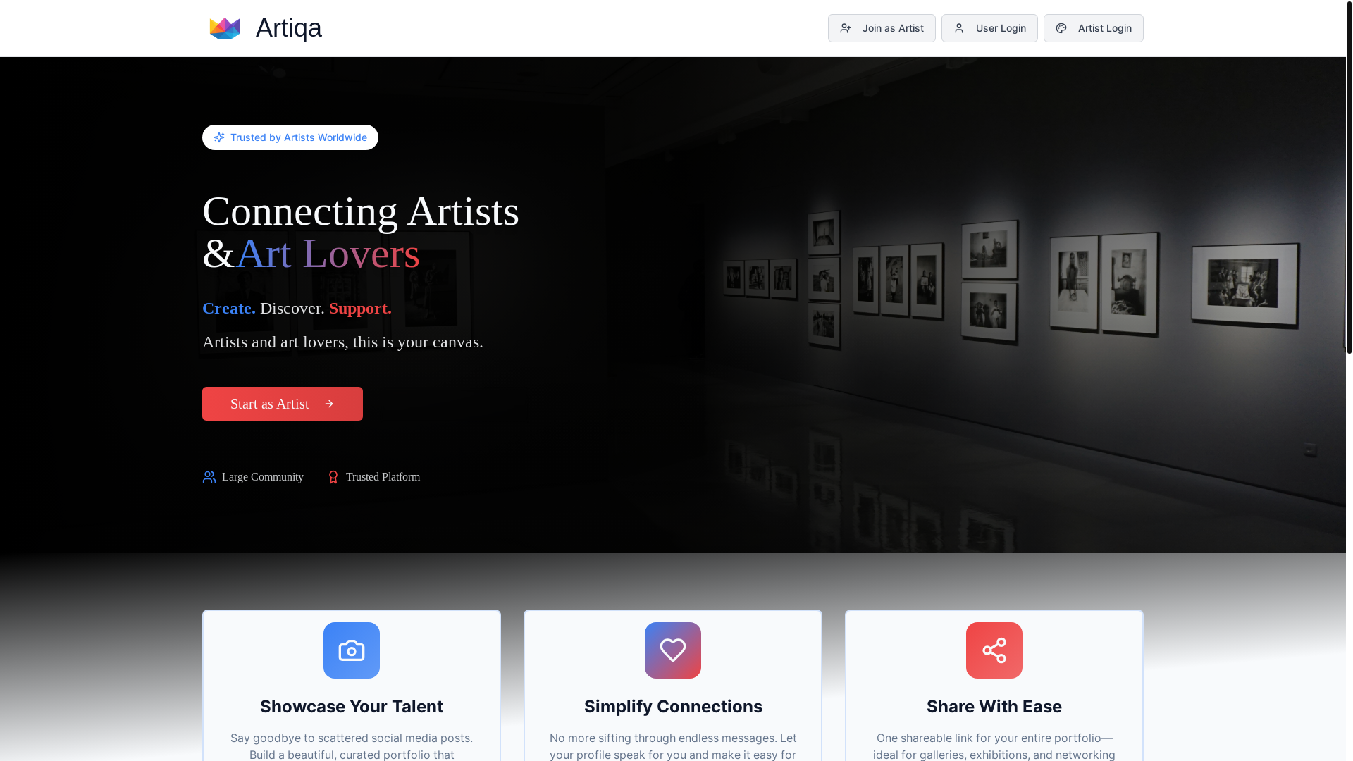 website screenshot of https://artiqa.live/