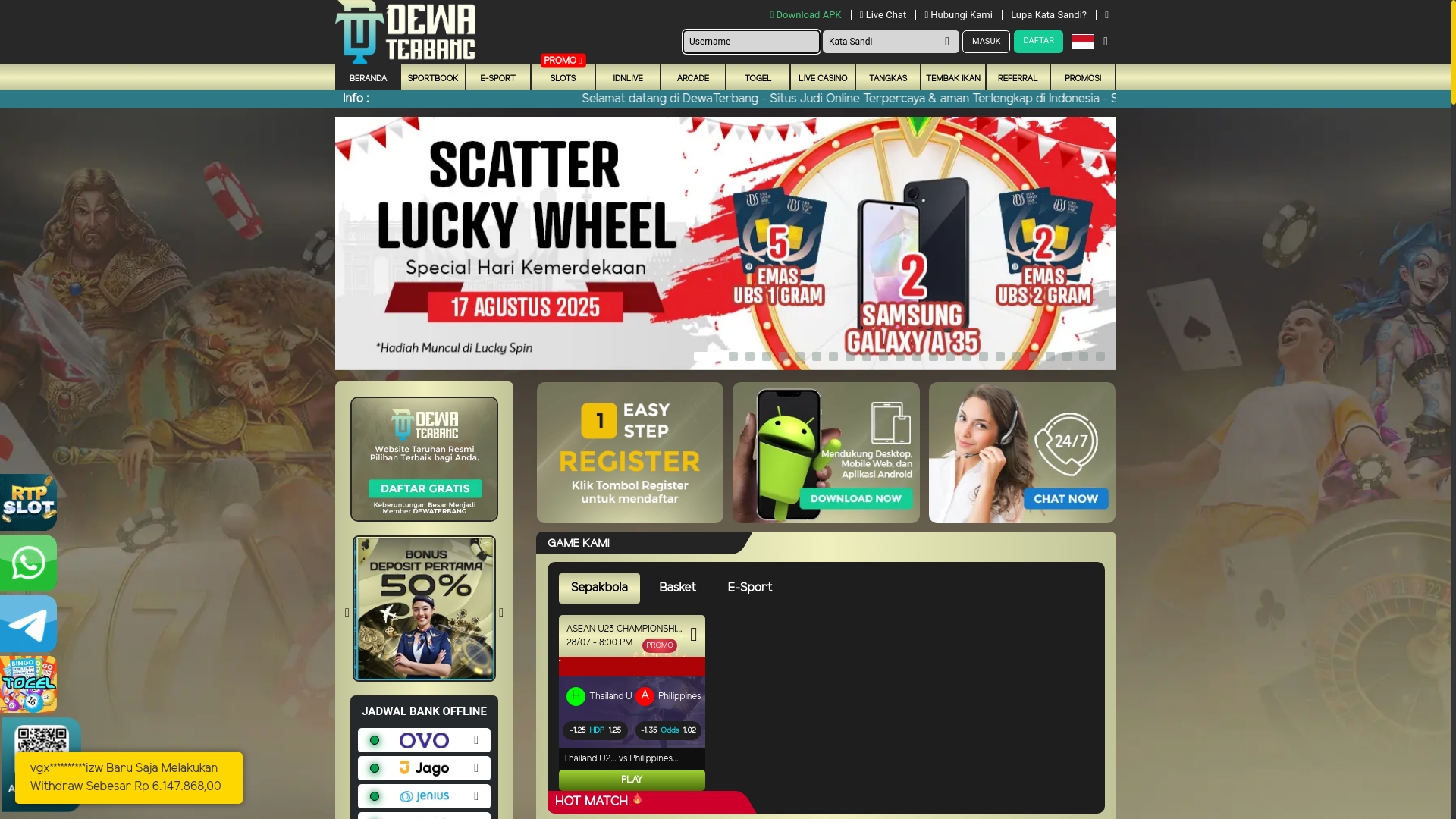 website screenshot of https://dewaterbang80m.net/