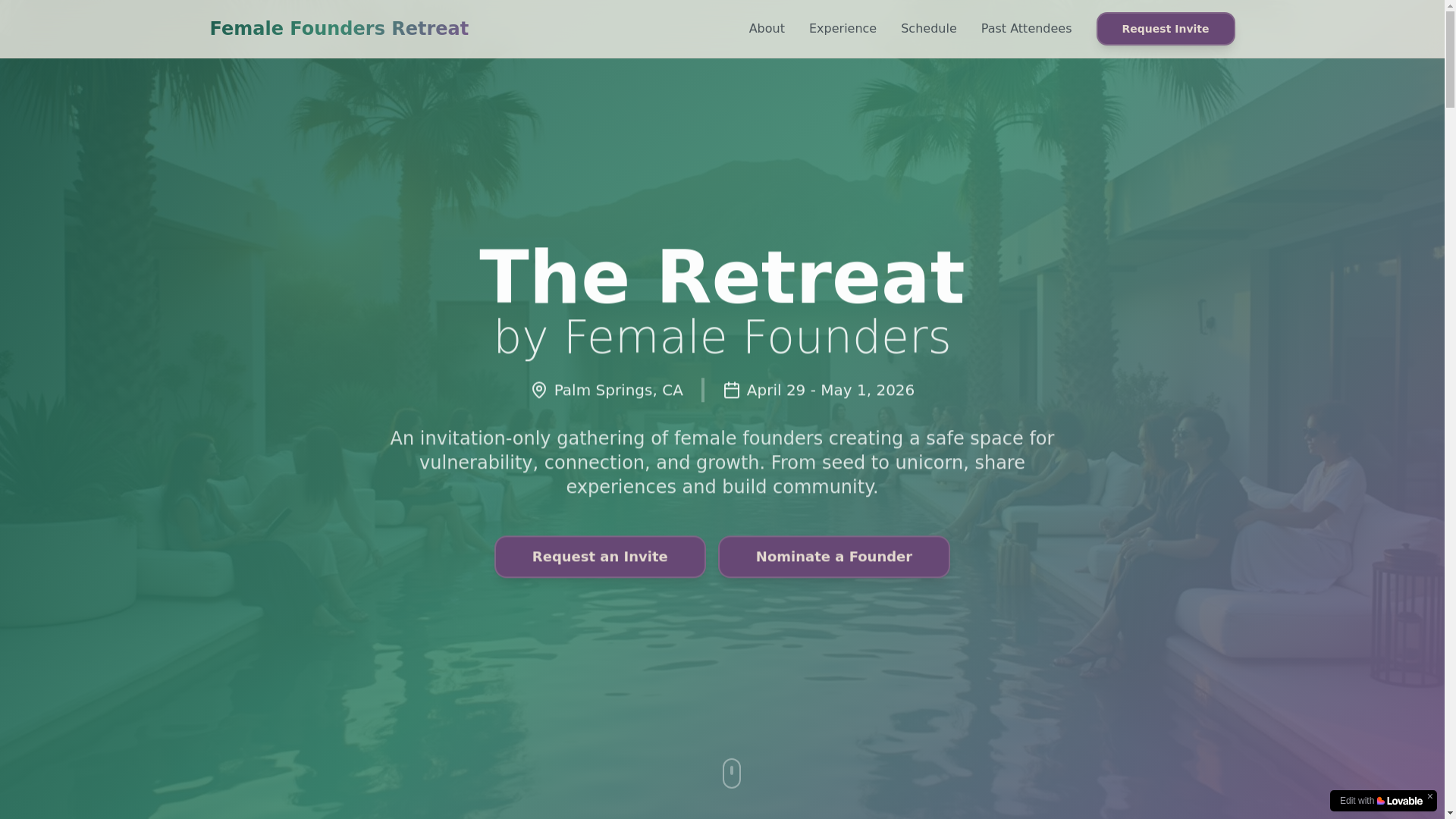 website screenshot of https://femalefoundersretreats.com/