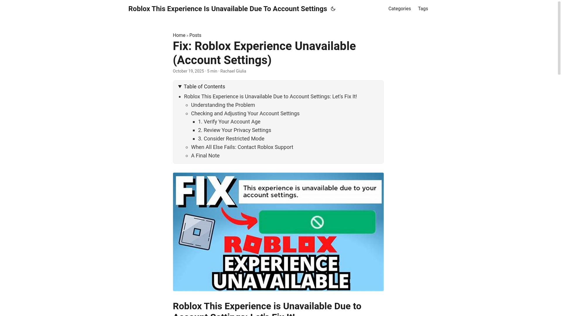 website screenshot of https://roblox-this-experience-is-unavailable-due-to-account-set.pages.dev/