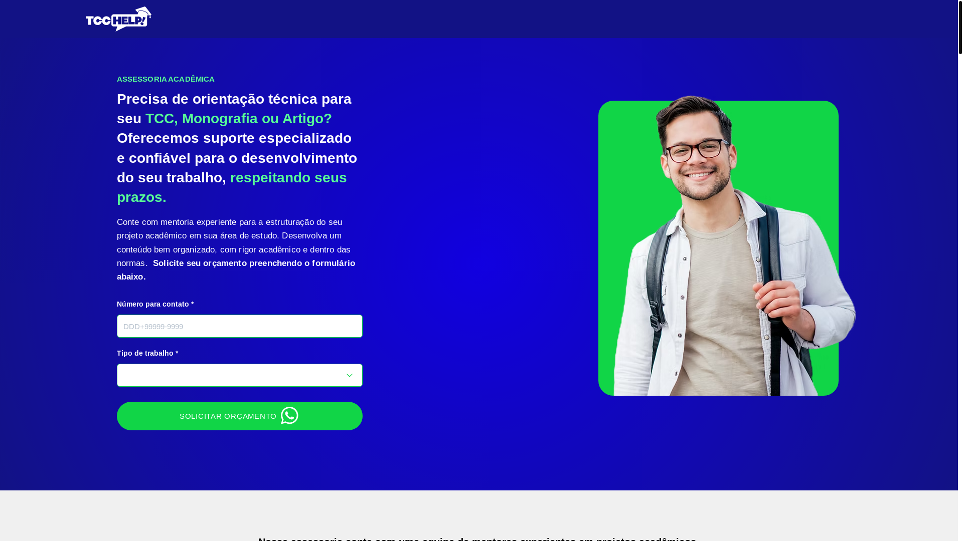 website screenshot of https://tcchelpacademico.com.br/