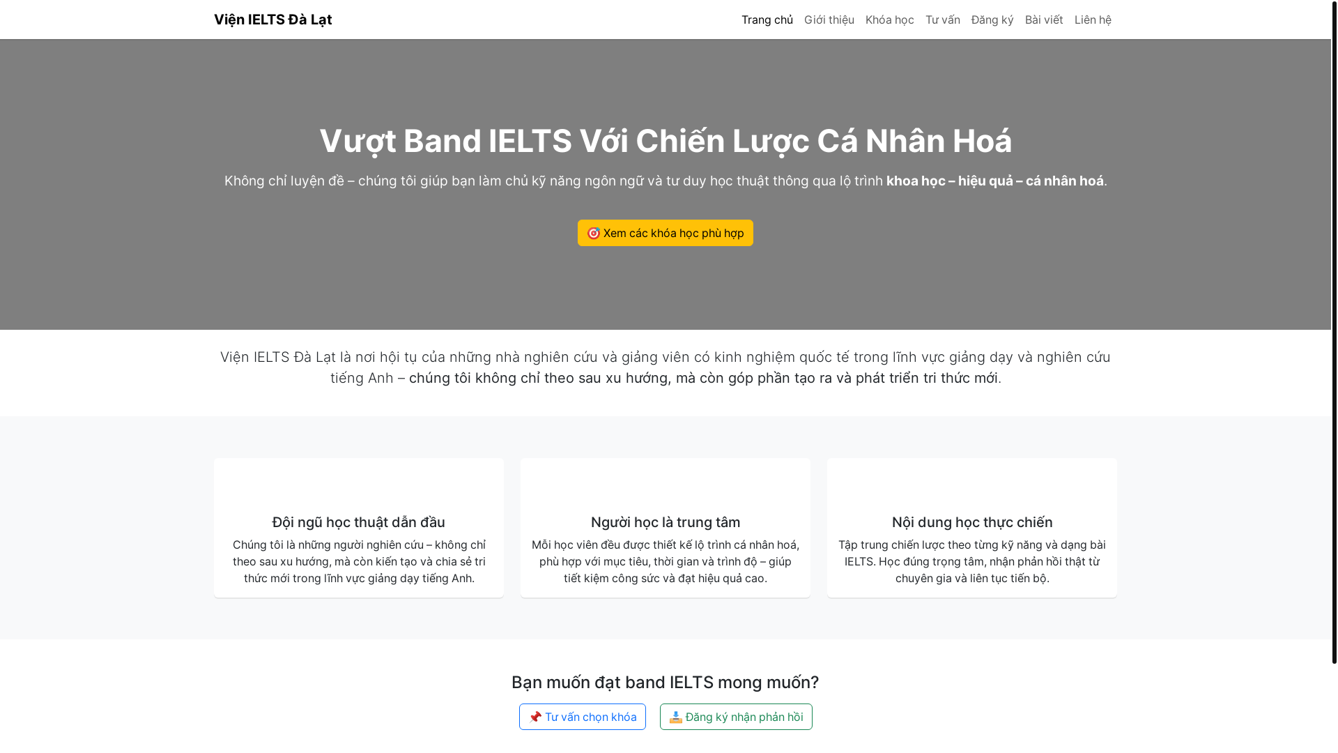 website screenshot of https://vienieltsdalat.com/