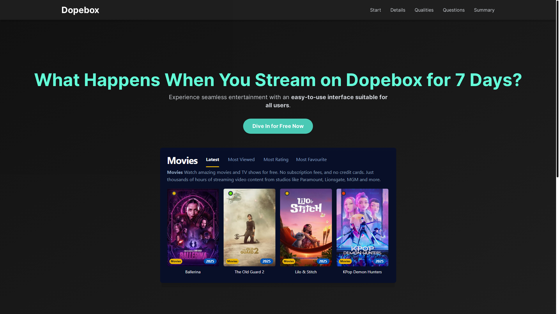 website screenshot of https://dopebox-vpkh.pages.dev/