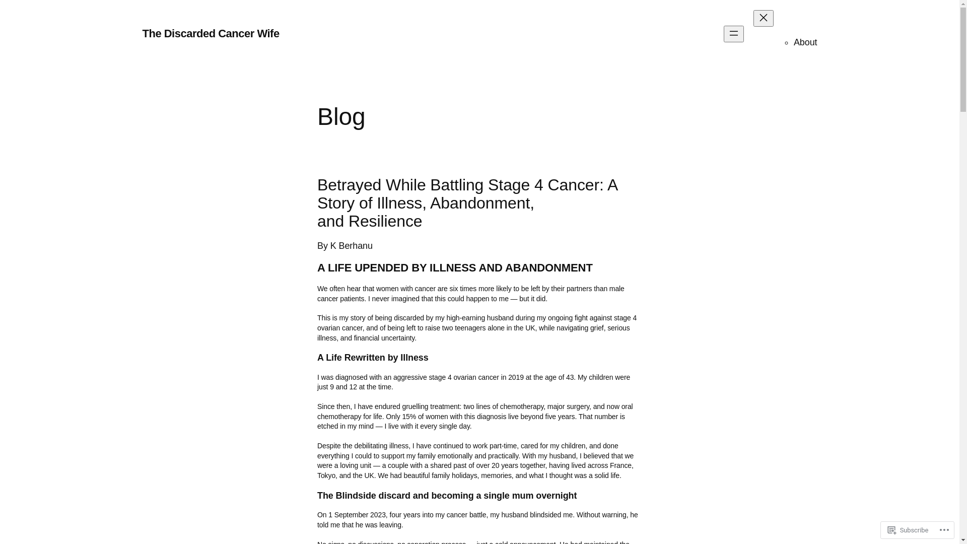 website screenshot of https://thediscardedcancerwife.com/