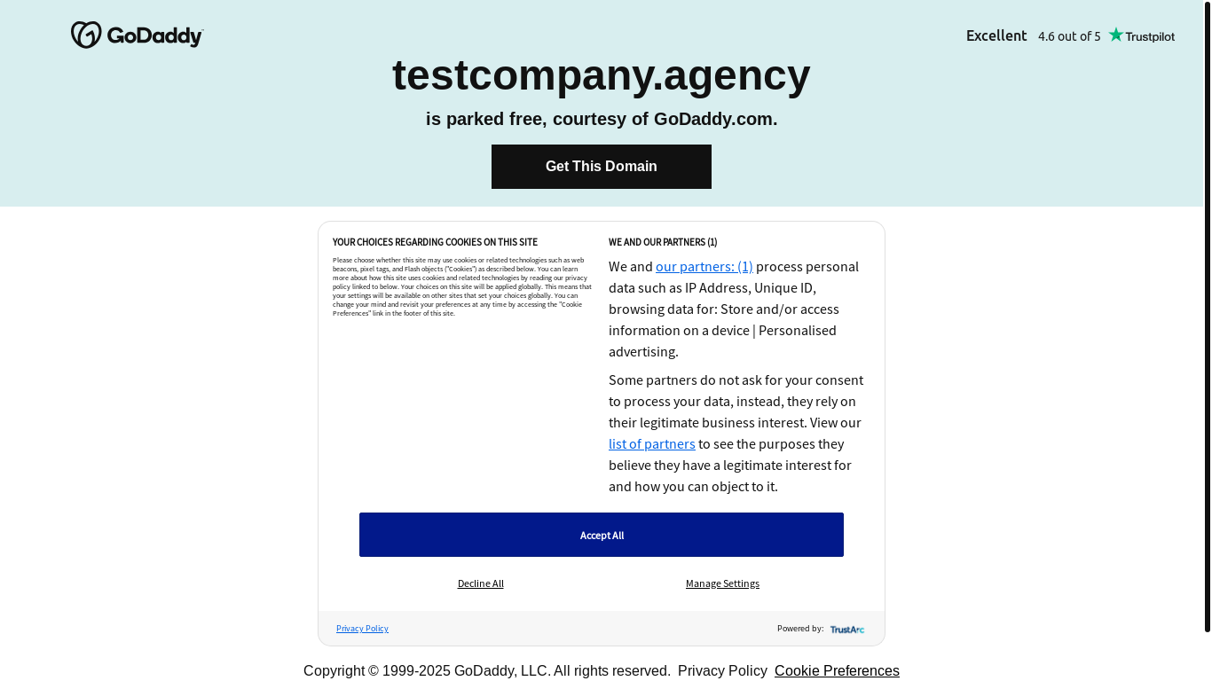 website screenshot of https://testcompany.agency/