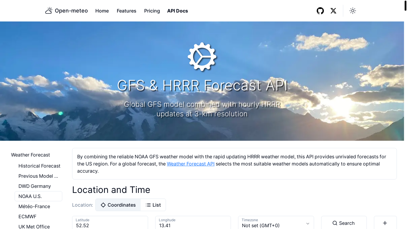 website screenshot of https://open-meteo.com/en/docs/gfs-api
