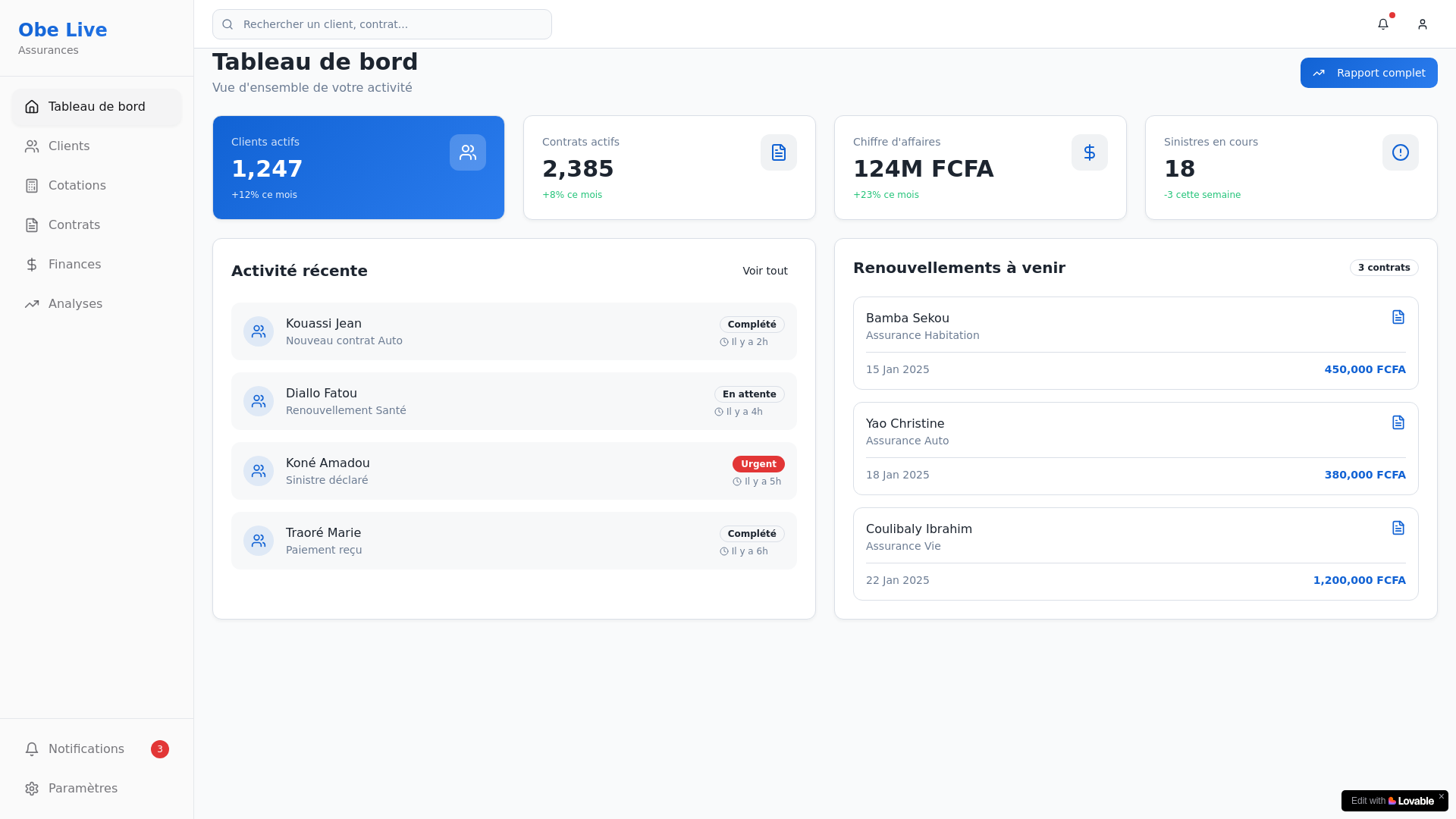 website screenshot of https://obelivecrm.com/