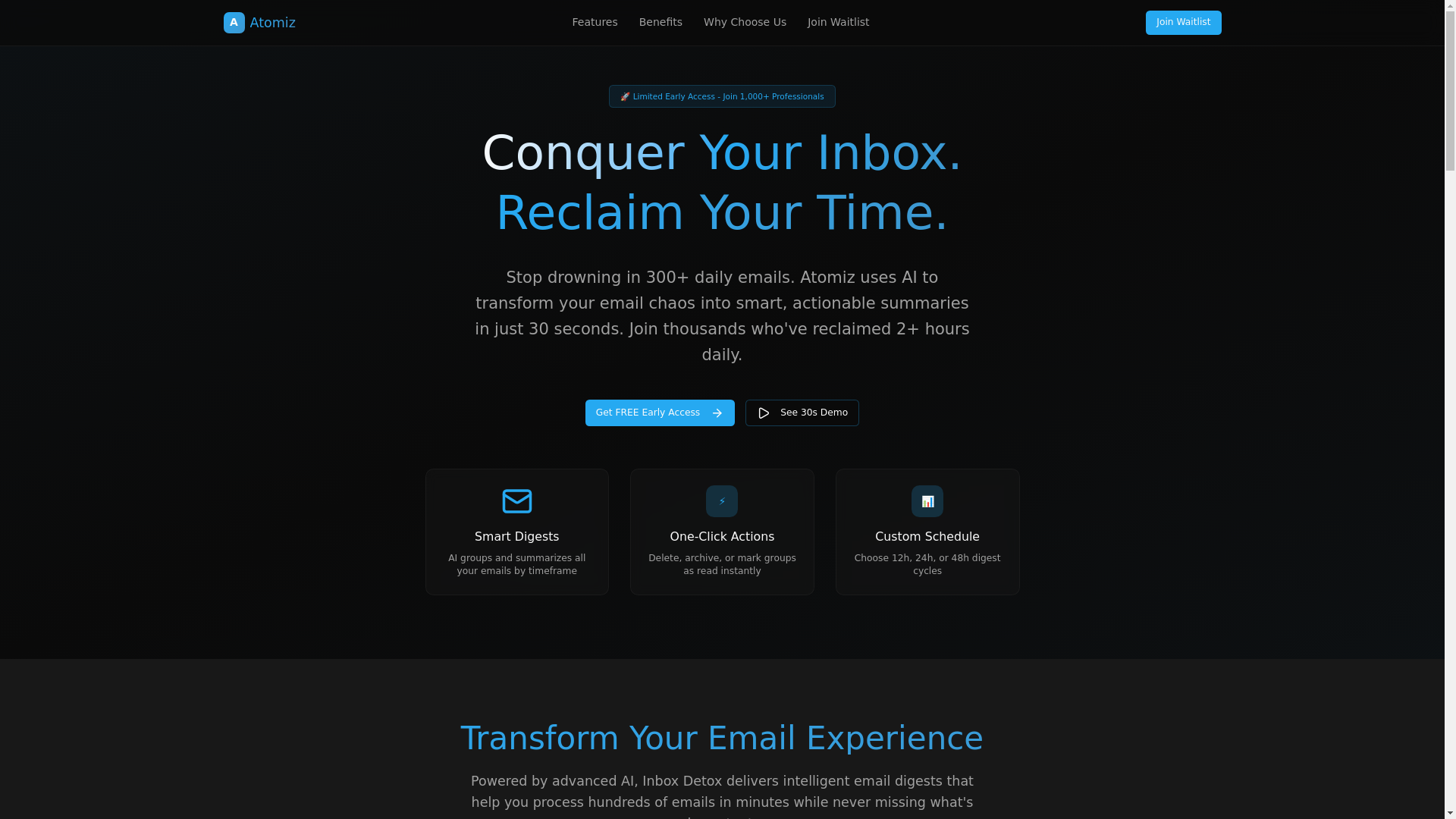 website screenshot of https://atomiz-landing.pages.dev/