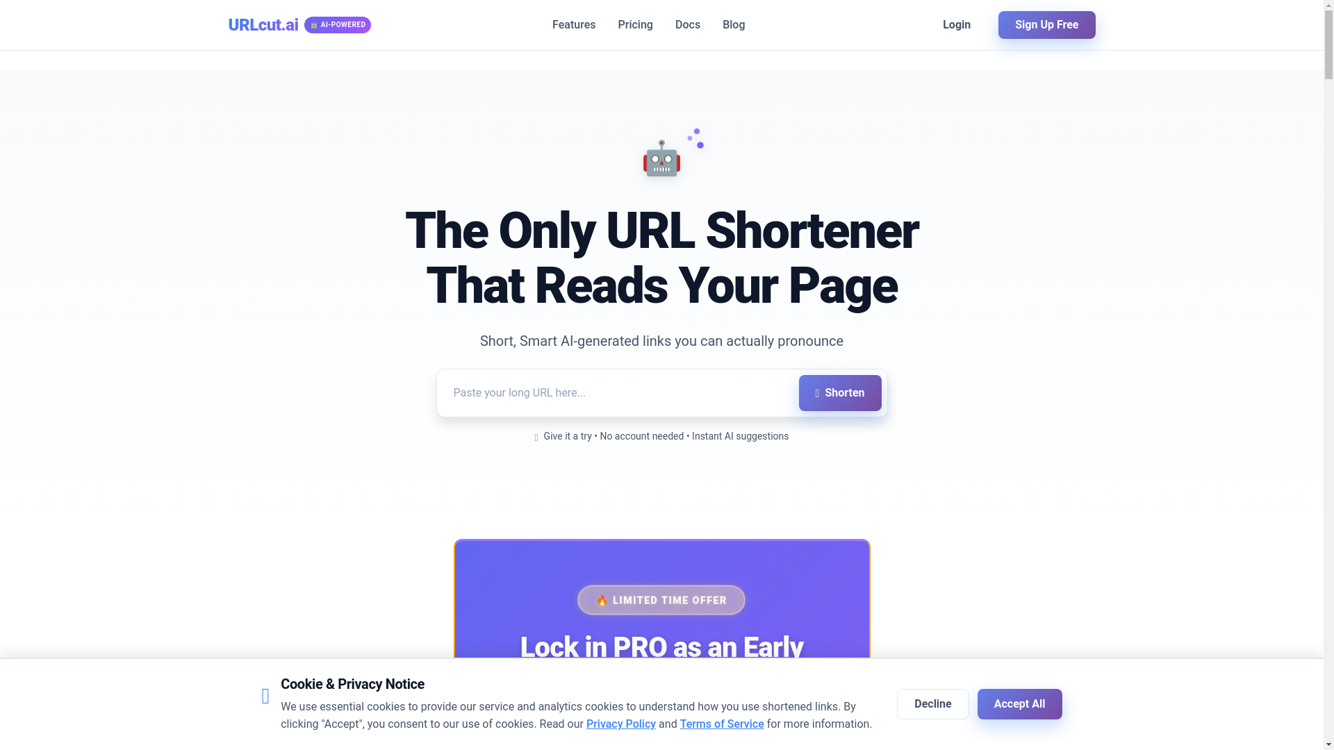 website screenshot of https://urlcut.ai