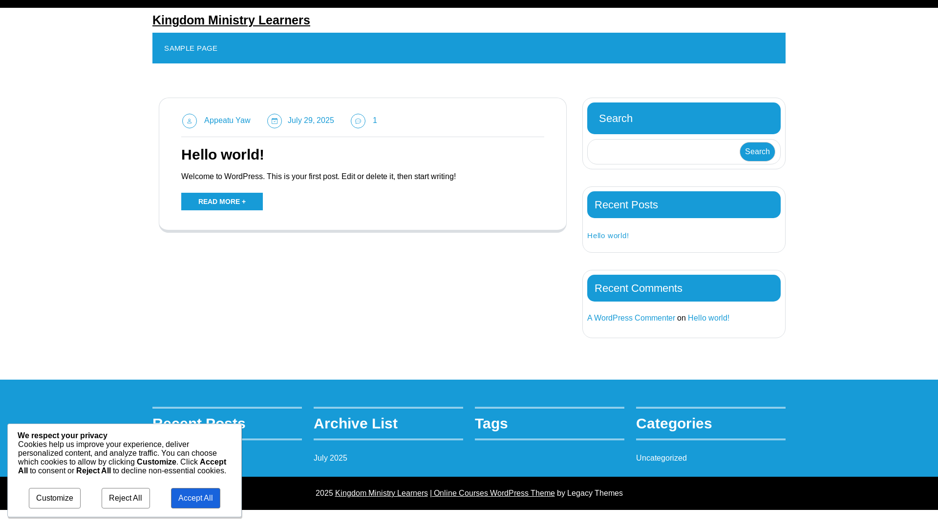 website screenshot of https://kingdomministrylearners.org/