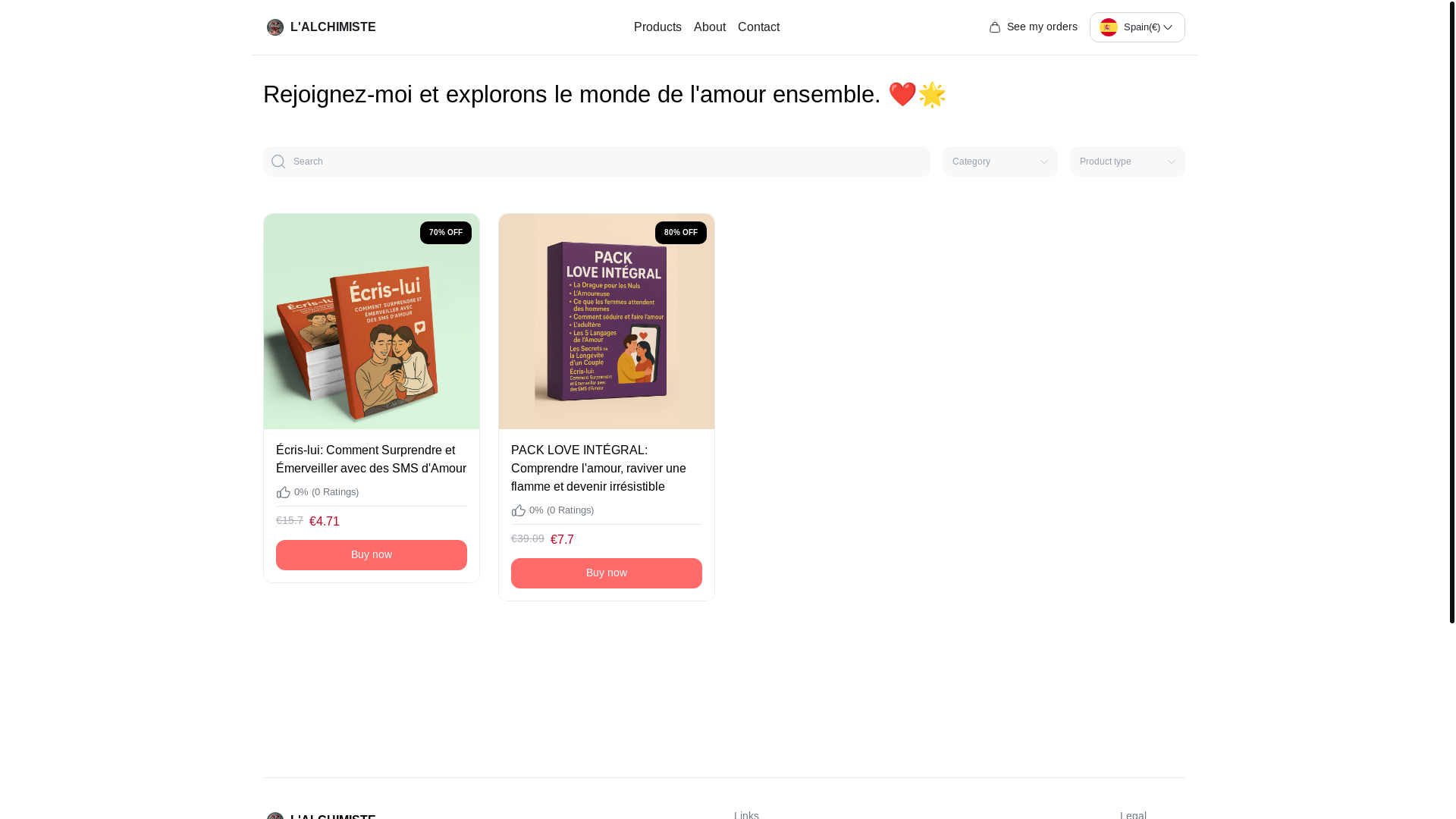 website screenshot of https://alchimiste.store/