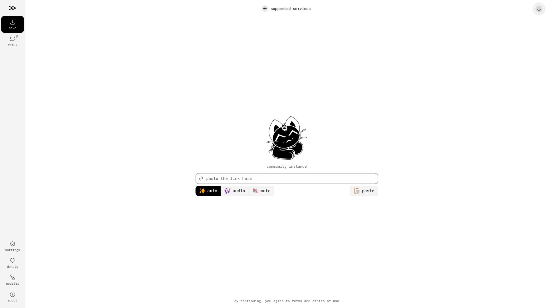 website screenshot of https://cobalt.meowing.de/