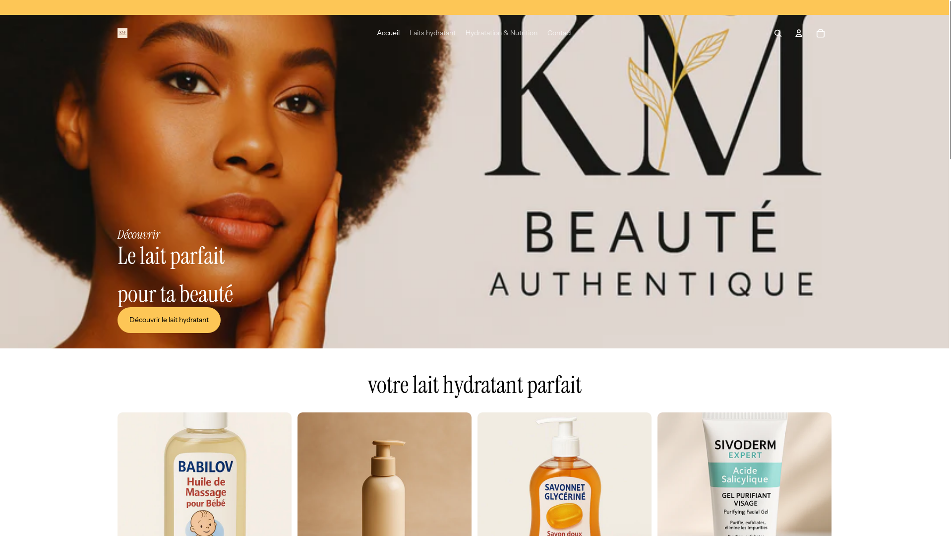 website screenshot of https://kmbeaute.store/