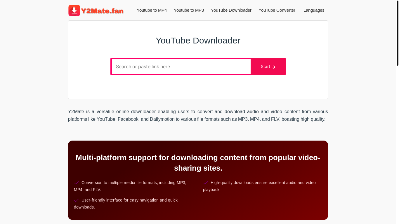 website screenshot of https://y2mate.fan/