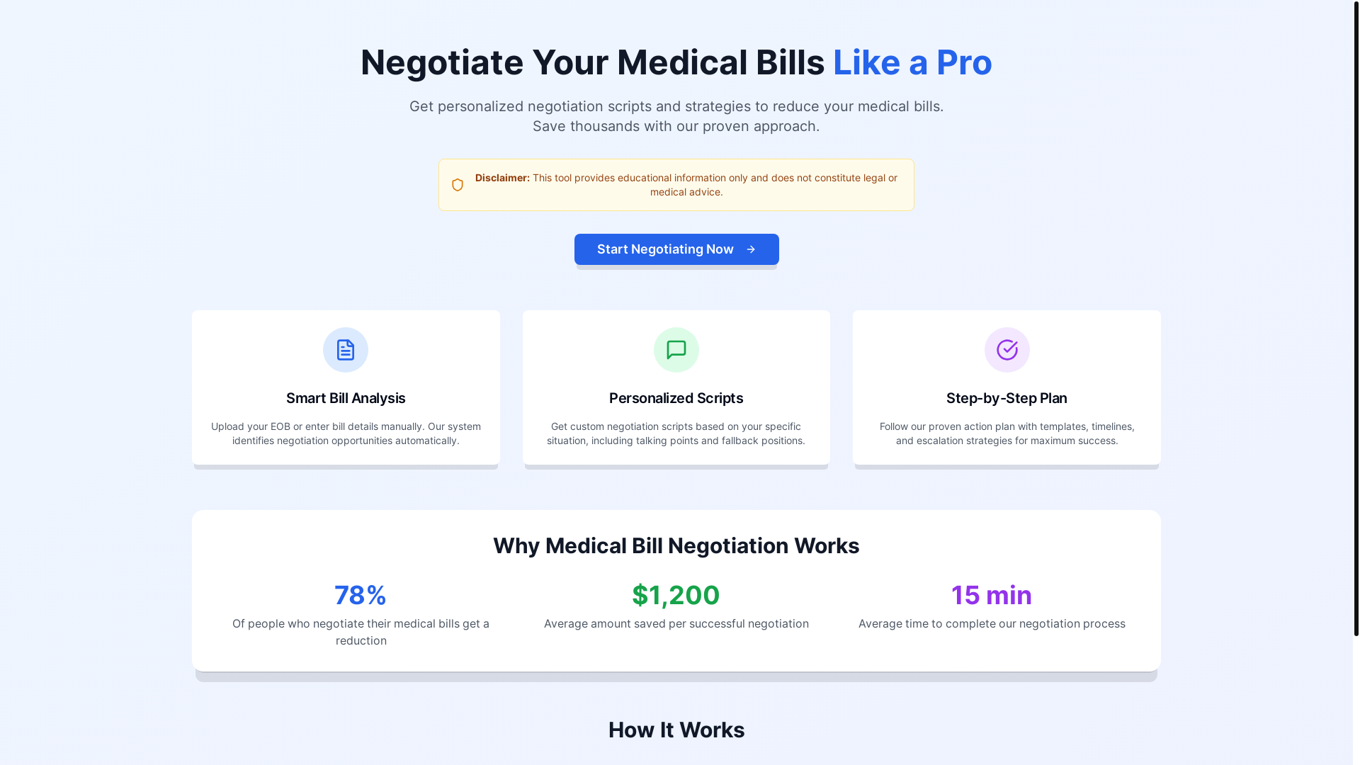 website screenshot of https://negotiatemedbill.com/