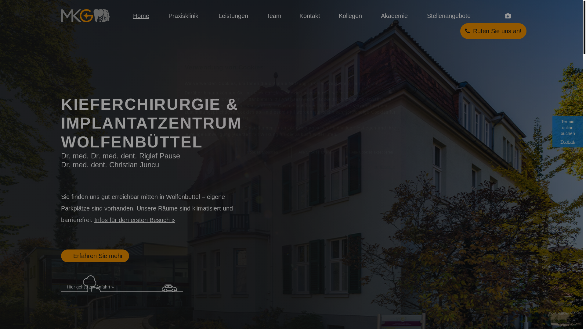 website screenshot of https://mkg-implantatzentrum.de/