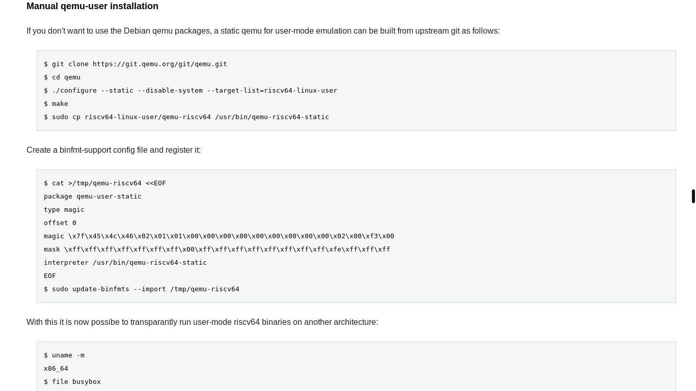 website screenshot of https://wiki.debian.org/RISC-V#Manual_qemu-user_installation
