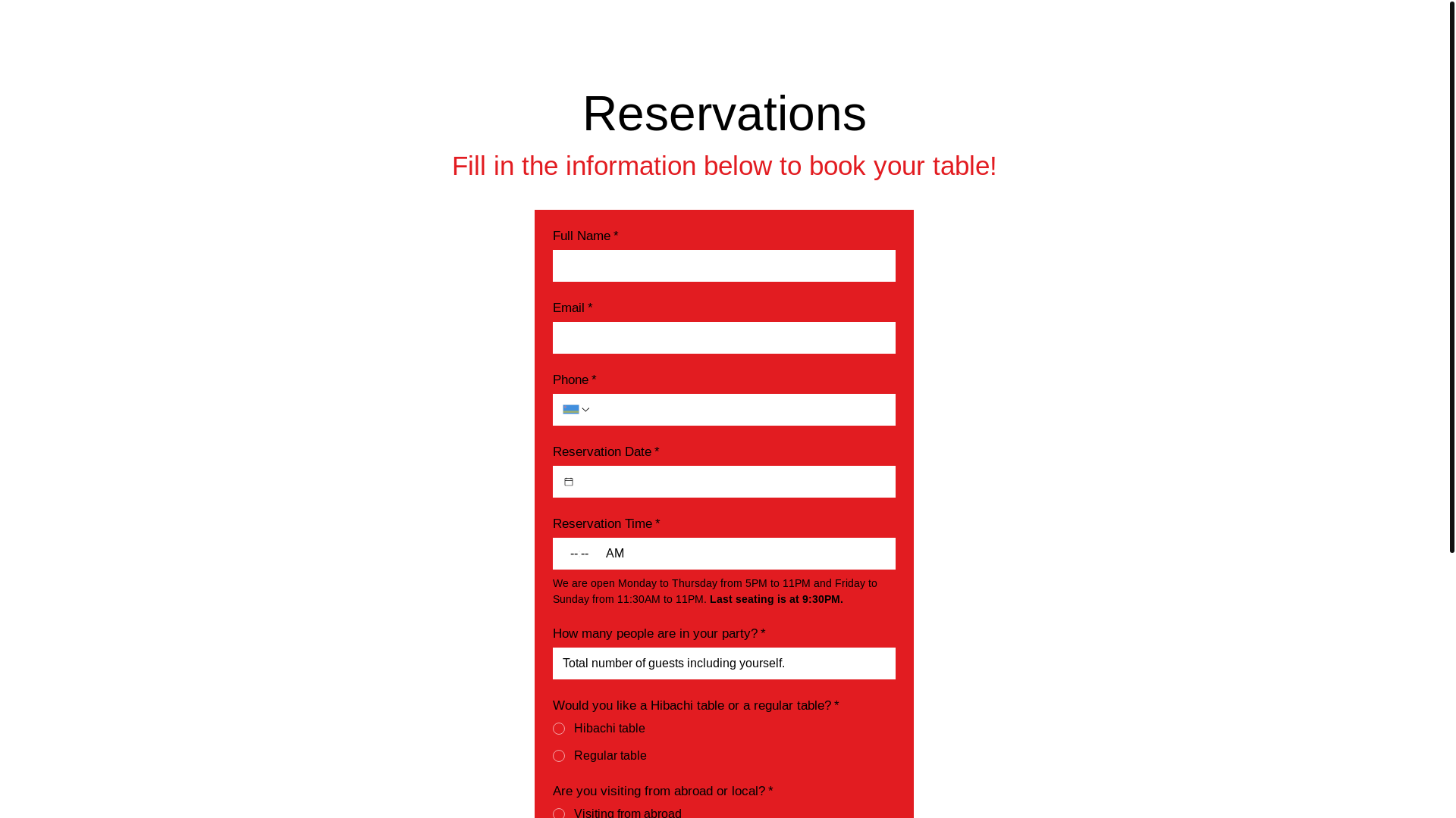 website screenshot of https://dancingchefreservations.com/