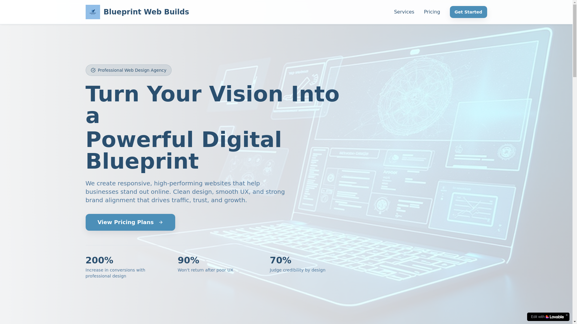 website screenshot of https://blueprintwebbuilds.com/