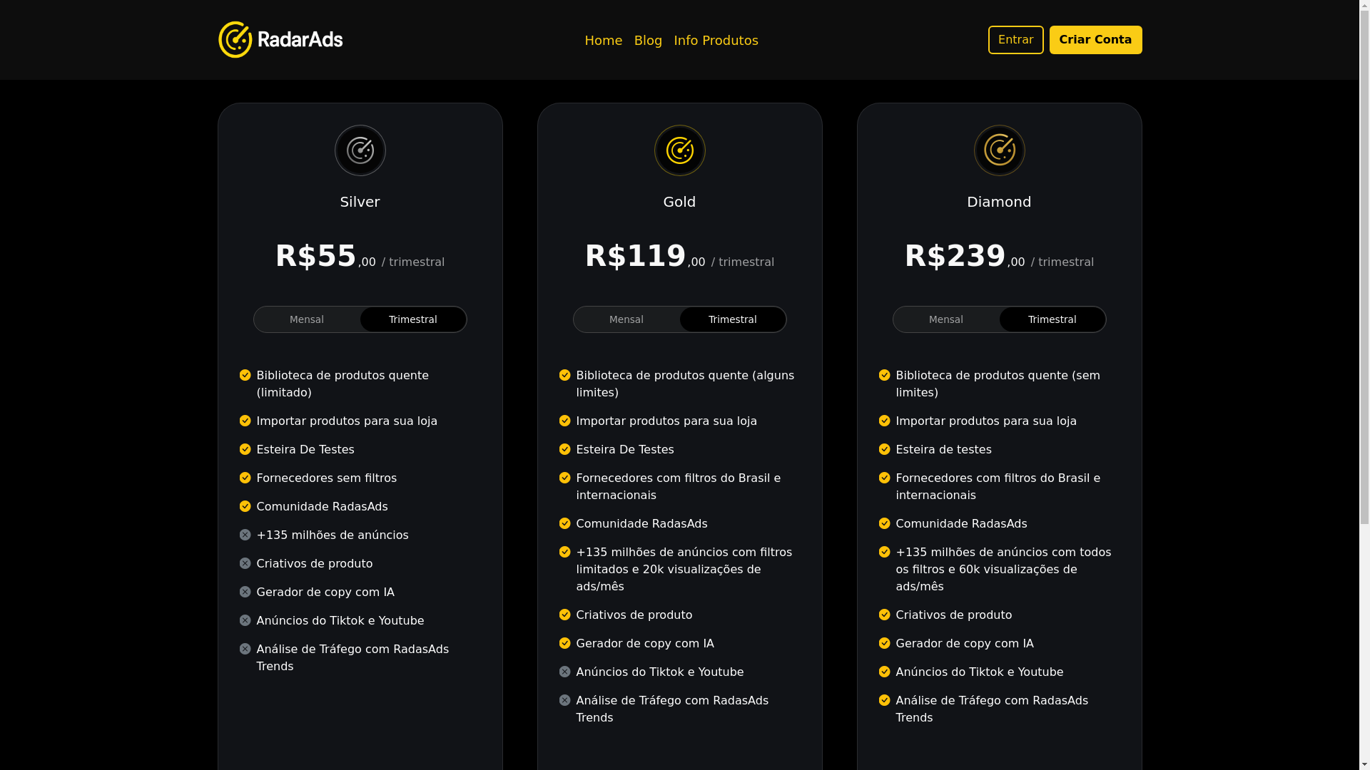 website screenshot of https://radarads.pro/