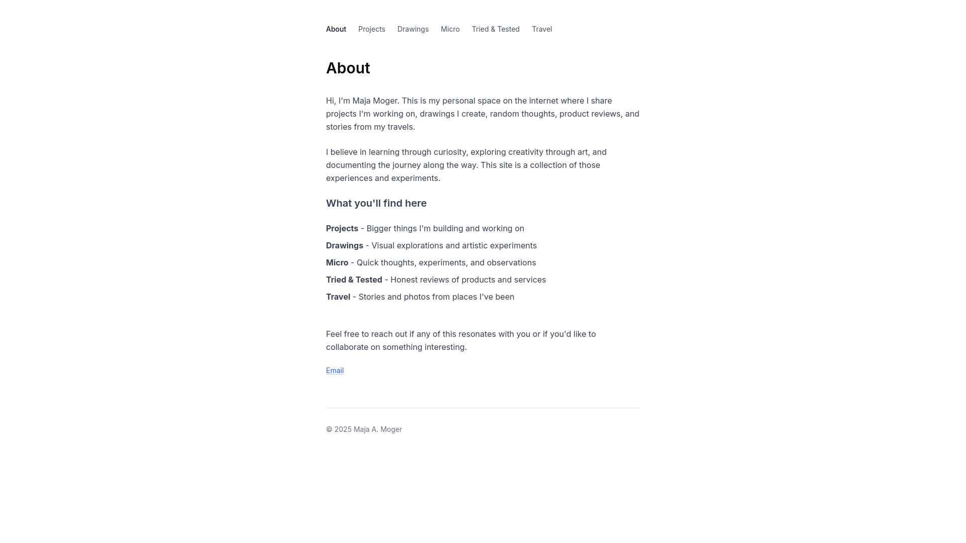 website screenshot of https://majamoger.com/
