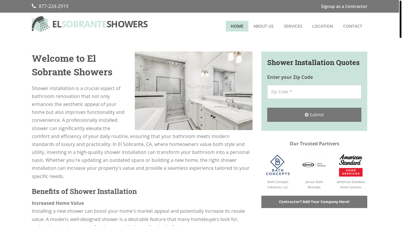 website screenshot of https://elsobranteshowers.com/