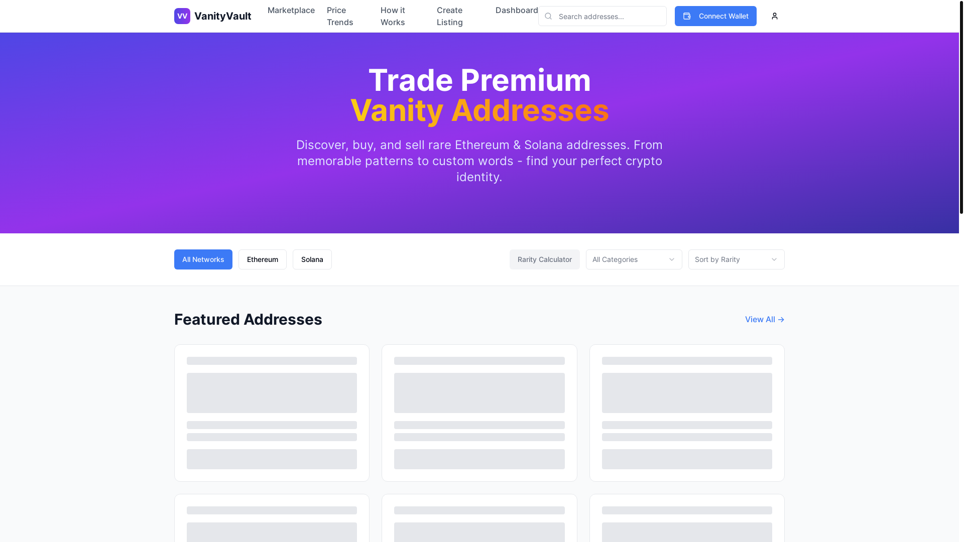 website screenshot of https://vanityvault.app/
