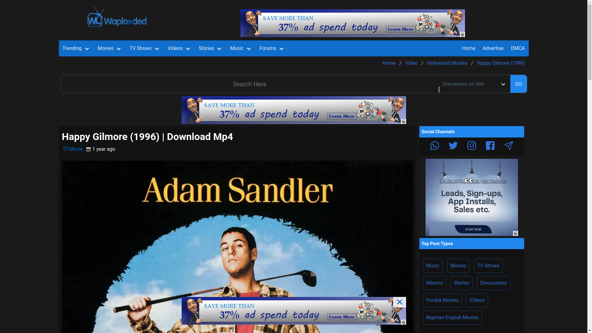 website screenshot of https://films.waploaded.com/movie/786532/happy-gilmore-1996