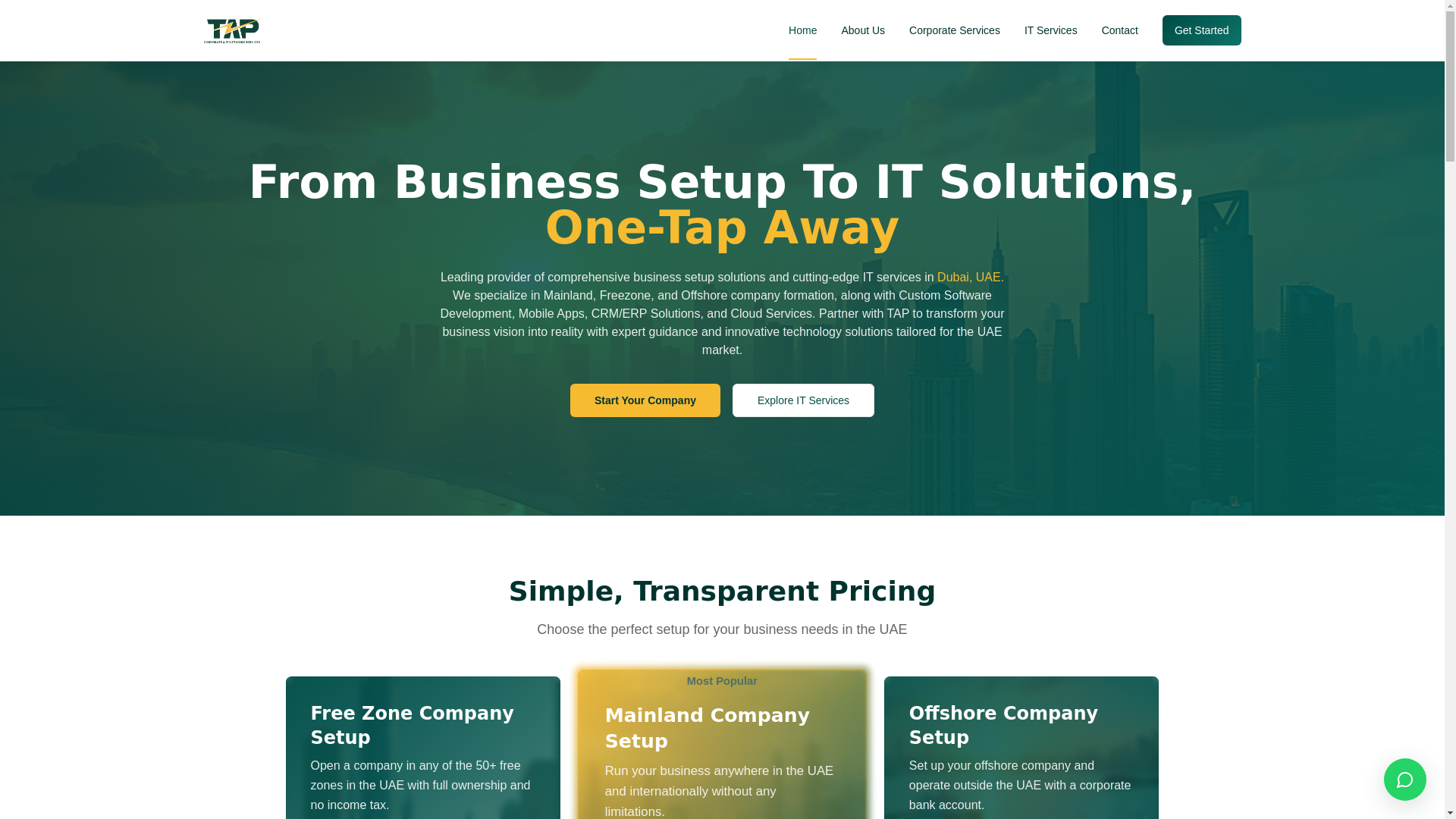 website screenshot of https://tapgroup.ae/