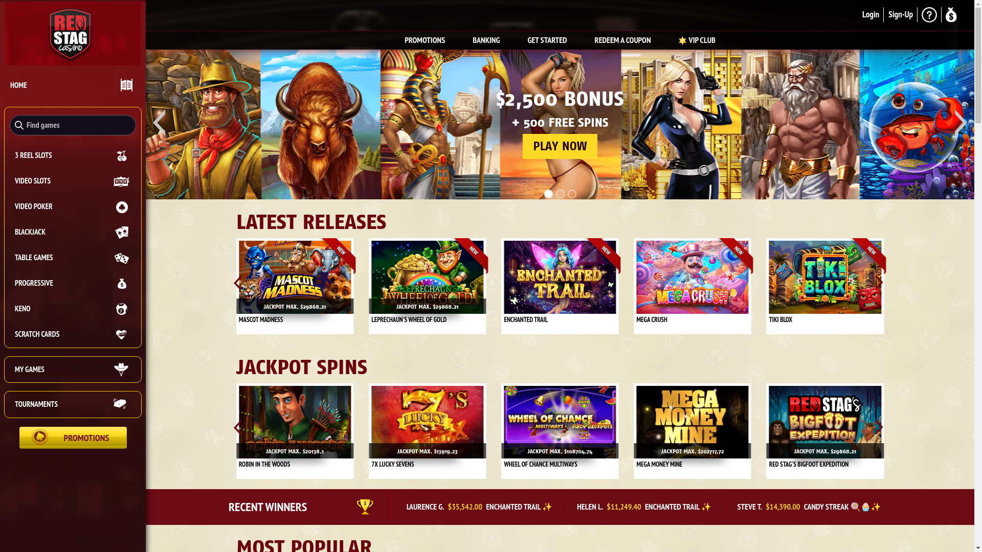 website screenshot of https://www.redstagcasino.eu/
