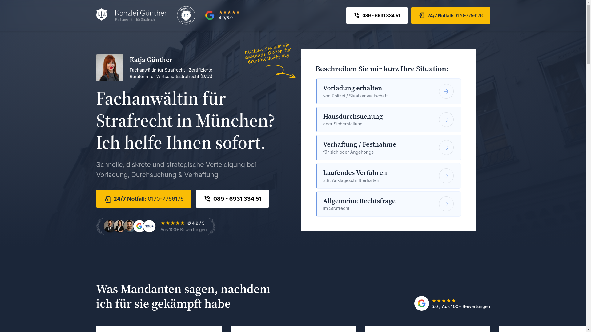 website screenshot of https://strafrechtsanwaltmuenchen.de/