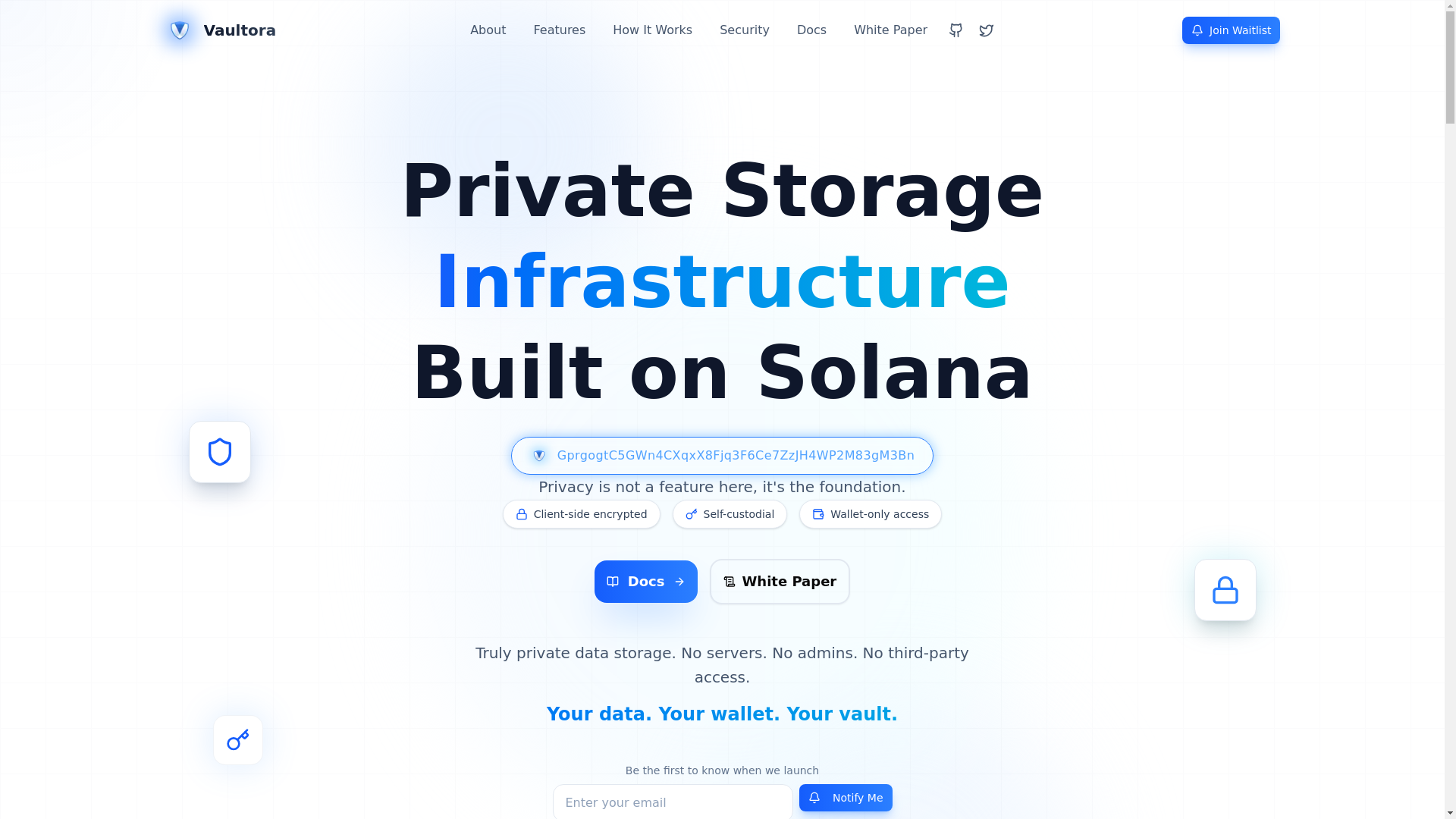 website screenshot of https://vaultora.fun/