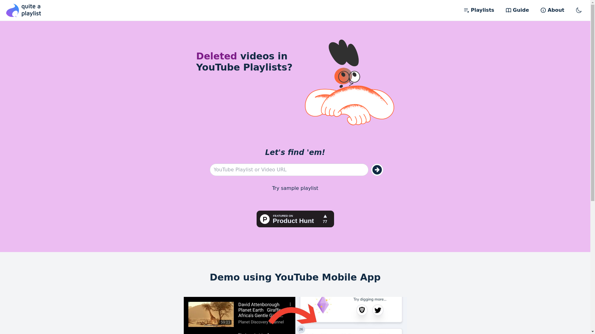 website screenshot of https://quiteaplaylist.com/