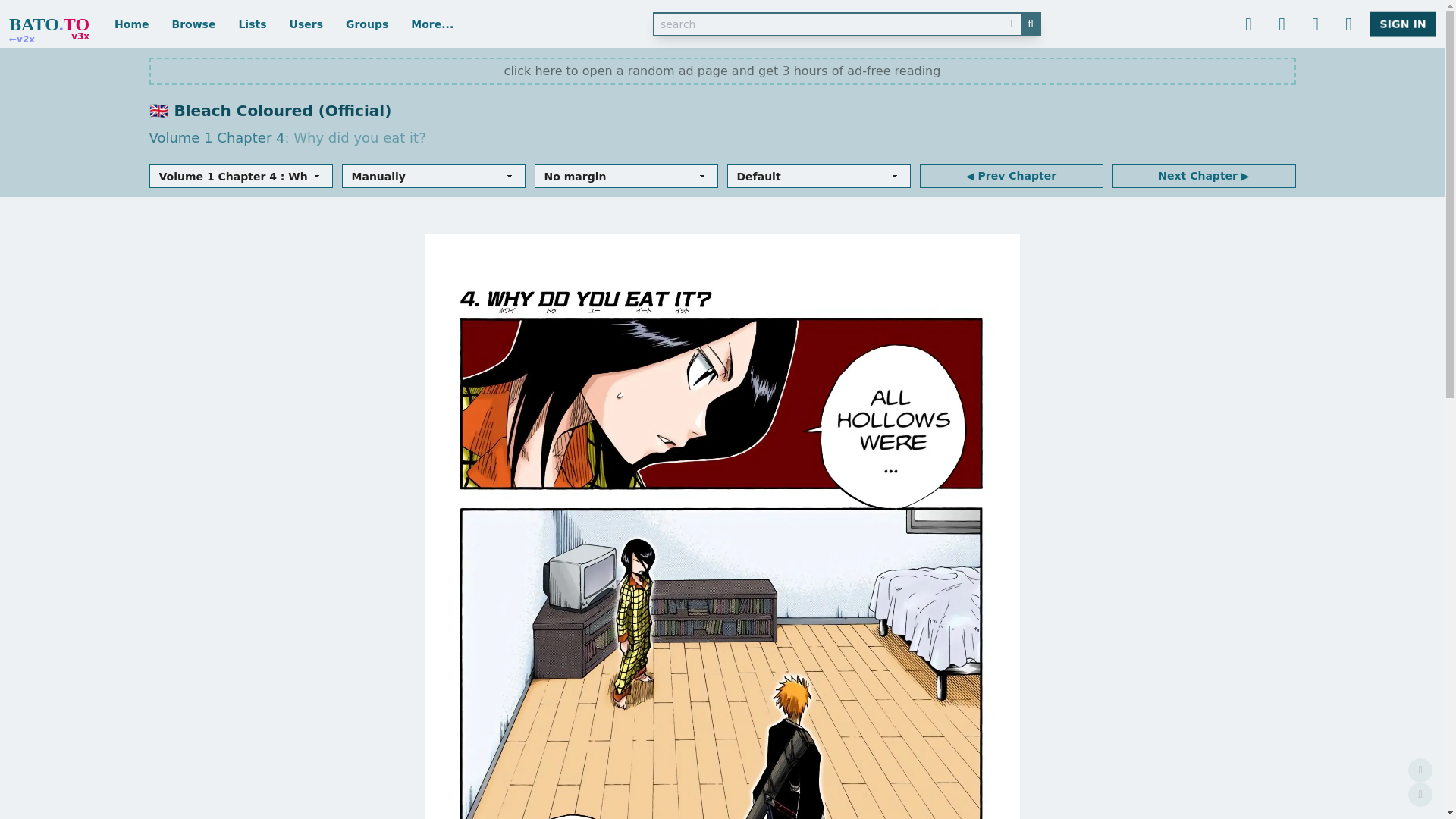 website screenshot of https://batocomic.net/title/146302-bleach-coloured-official/2644647-vol_1-ch_4