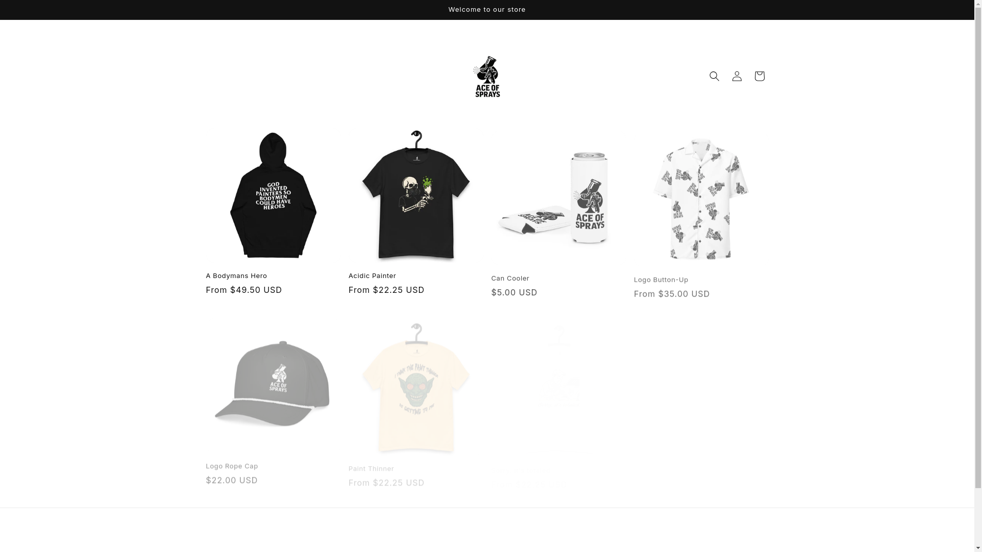 website screenshot of https://aceofspraysmerch.com/