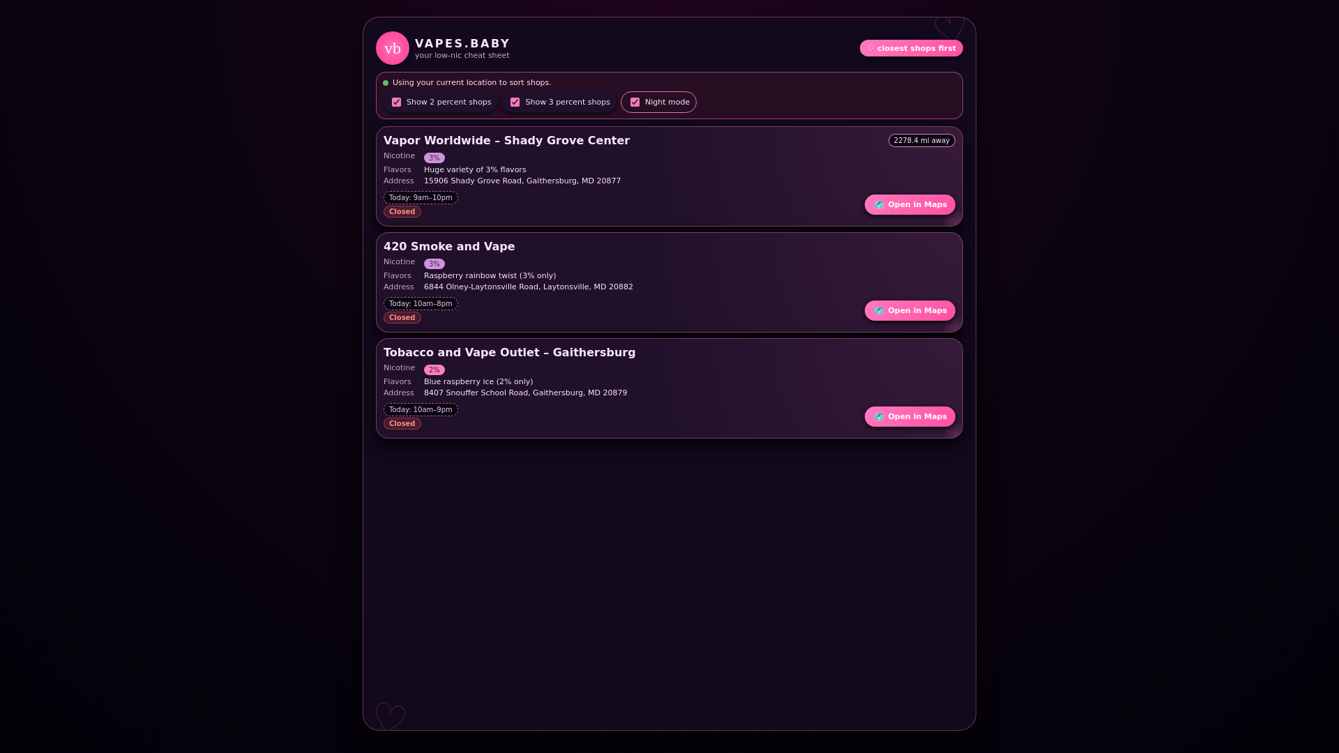 website screenshot of https://vapes.baby/